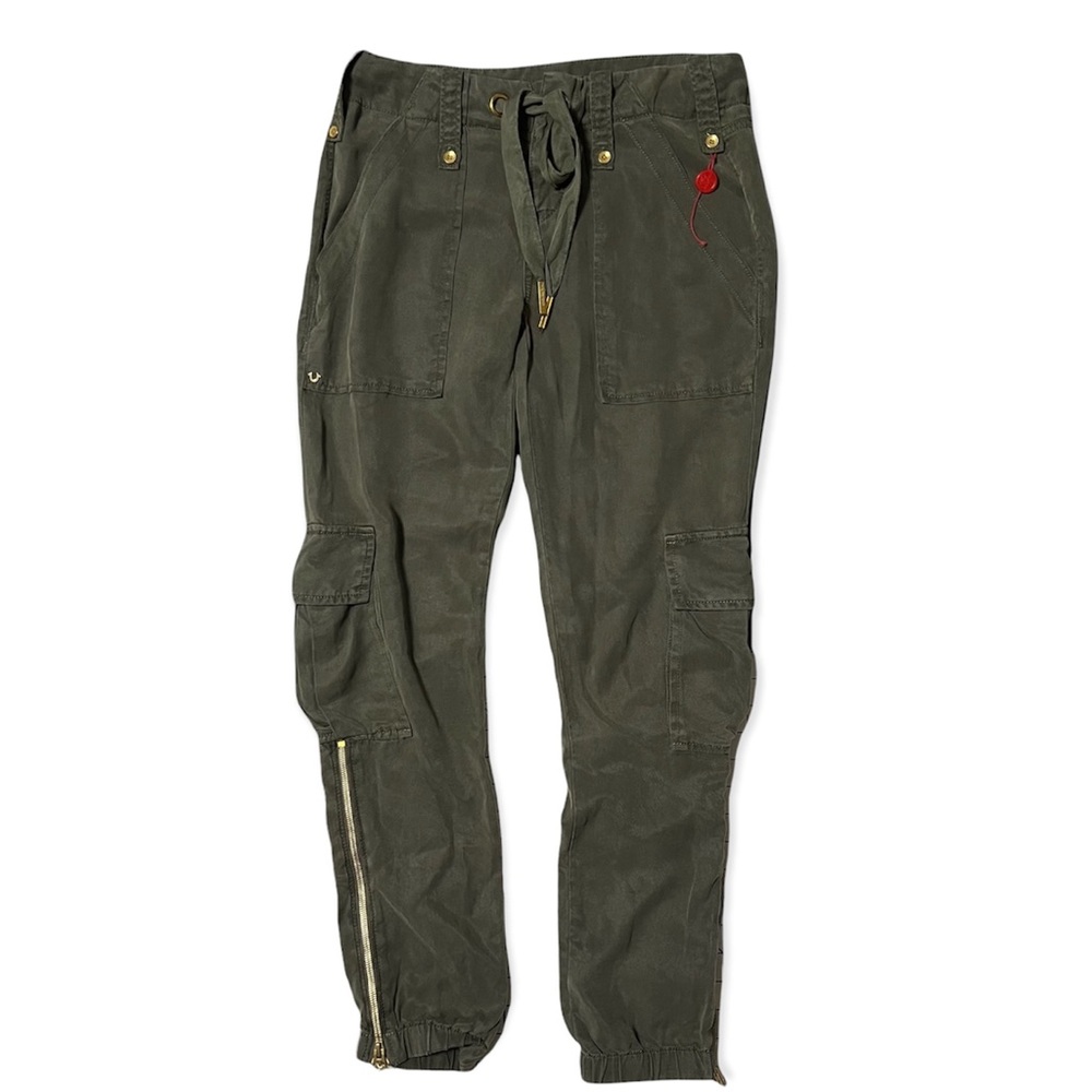 True Religion army green drapey cargo pants womens sz. 25